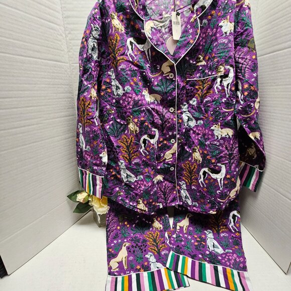W Tag Anthropologie Print Fresh Purple Violet Dogs Poddle PJ Pajama Set Womens S - Picture 2 of 16
